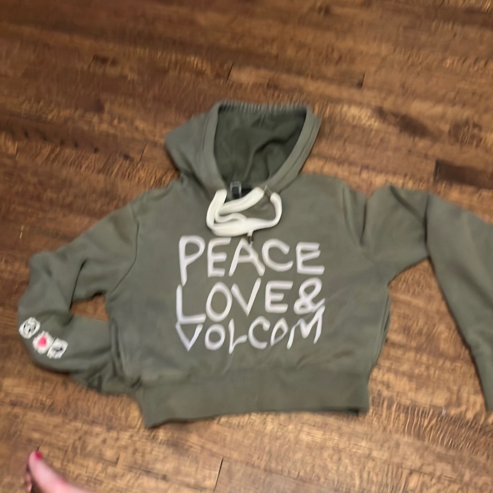 Cropped Hoodie With Peace Love Volcom Embossed
